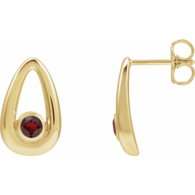 14K Natural Mozambique Garnet Geometric Earrings