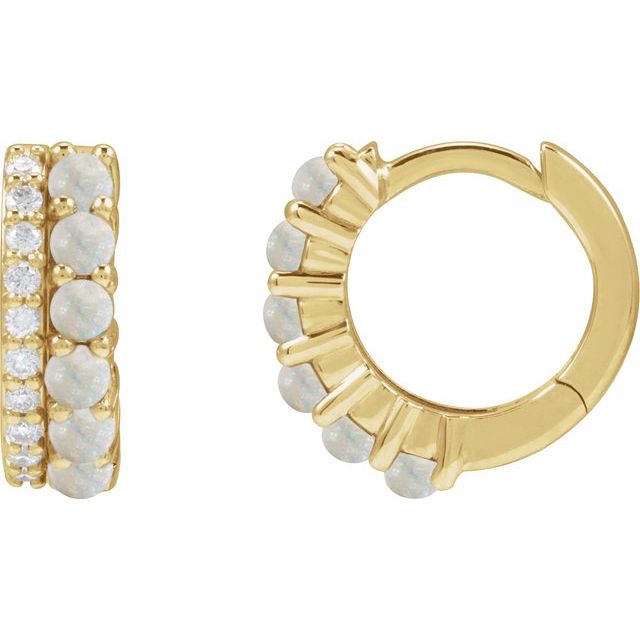 14K Natural Opal & 1/8 CTW Natural Diamond Huggie Hoop Earrings