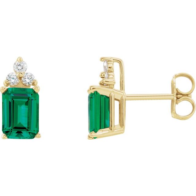 14K Lab-Grown Emerald & 1/8 CTW Natural Diamond Earrings