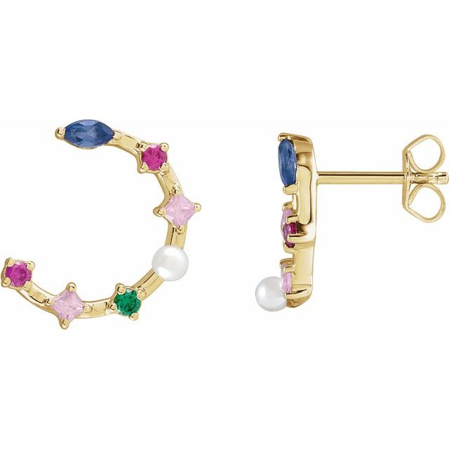 14K Cultured Freshwater Pearl & Natural Multi-Gemstone Earrings