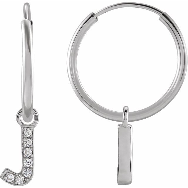 14K .025 CTW Natural Diamond Single Initial J Hoop Earring