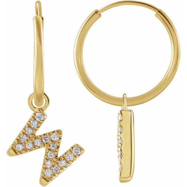 14K .06 CTW Natural Diamond Single Initial W Hoop Earring