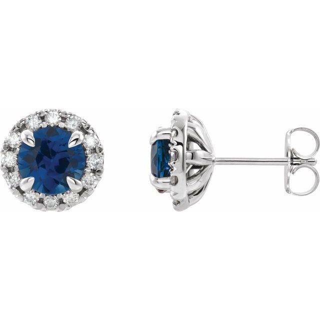 14K Natural Blue Sapphire & 1/5 CTW Natural Diamond Halo-Style Earrings