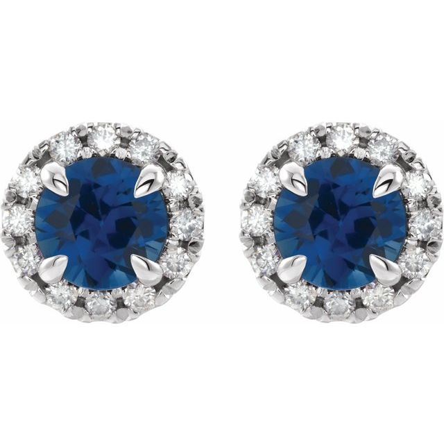 14K Natural Blue Sapphire & 1/5 CTW Natural Diamond Halo-Style Earrings