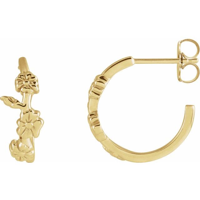 14K Floral Hoop Earrings