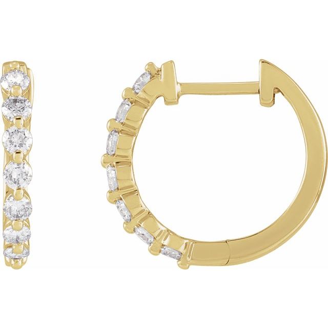 14K 1/2 CTW Natural Diamond Hinged Hoop Earrings