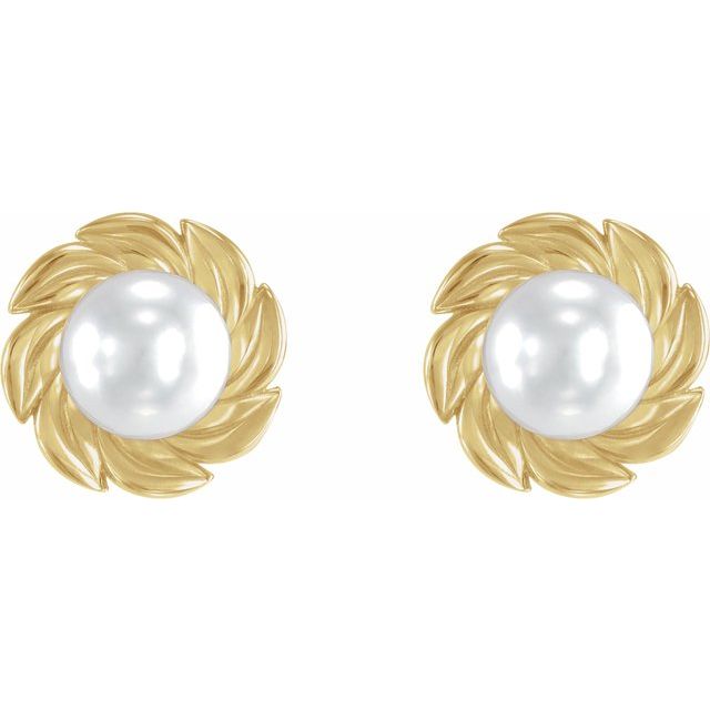 14K Cultured Akoya Pearl Leaf Earrings