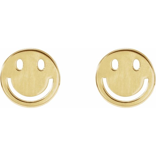 14K Smiley Face Stud Earrings
