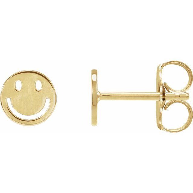 14K Smiley Face Stud Earrings