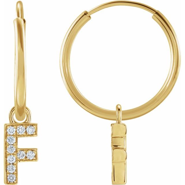 14K .04 CTW Natural Diamond Single Initial F Hoop Earring