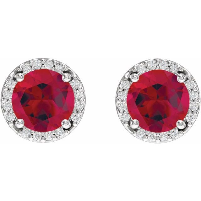 Sterling Silver Lab-Grown Ruby & .05 CTW Natural Diamond Halo-Style Earrings
