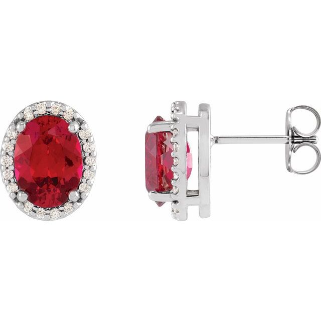 14K Lab-Grown Ruby & .04 CTW Natural Diamond Halo-Style Earrings