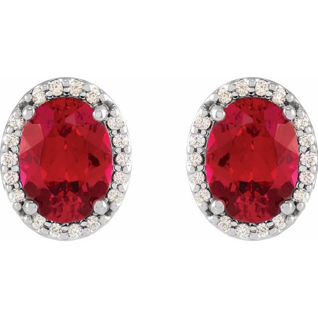 14K Lab-Grown Ruby & .04 CTW Natural Diamond Halo-Style Earrings