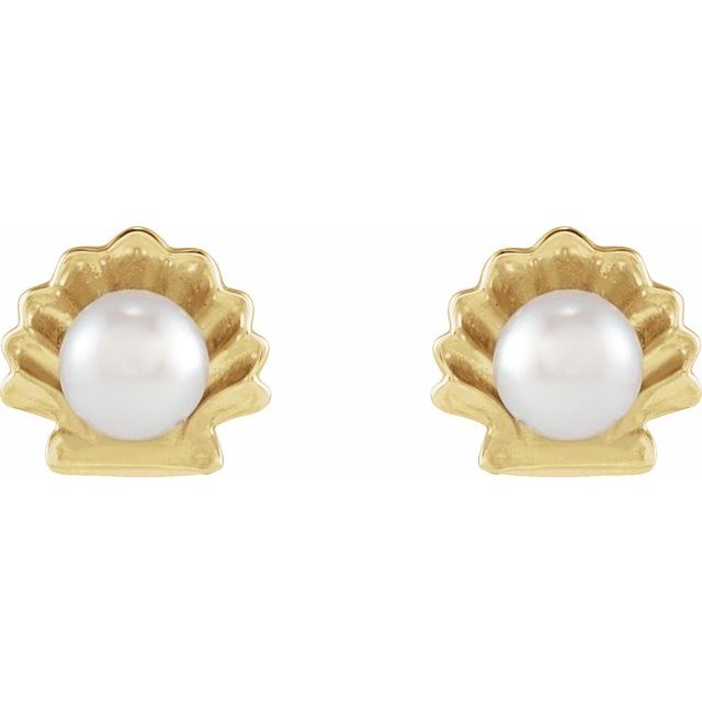 14K Cultured Seed Pearl Shell Earrings