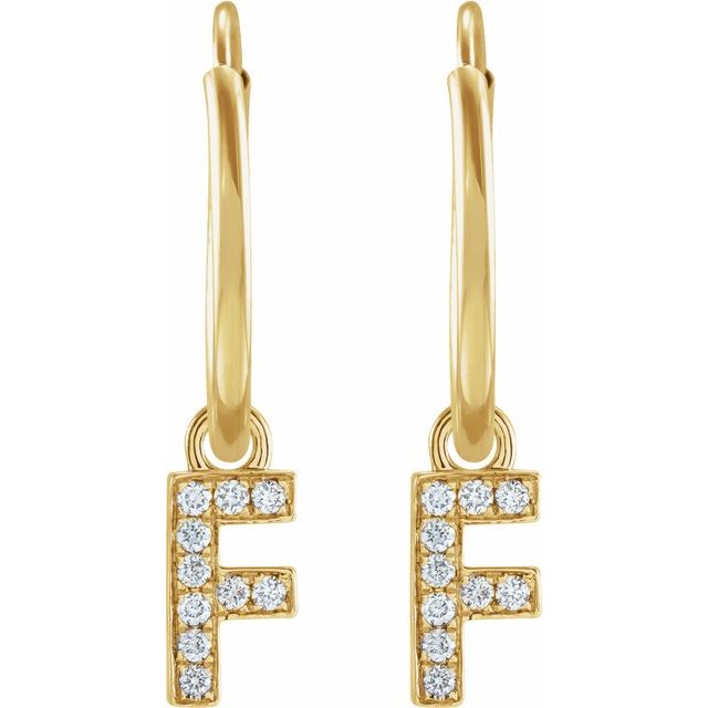 14K .04 CTW Natural Diamond Single Initial F Hoop Earring