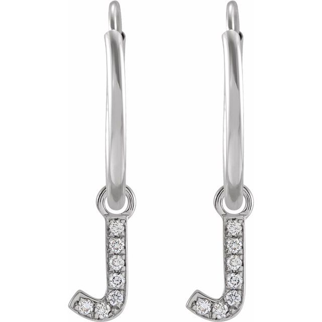 14K .025 CTW Natural Diamond Single Initial J Hoop Earring
