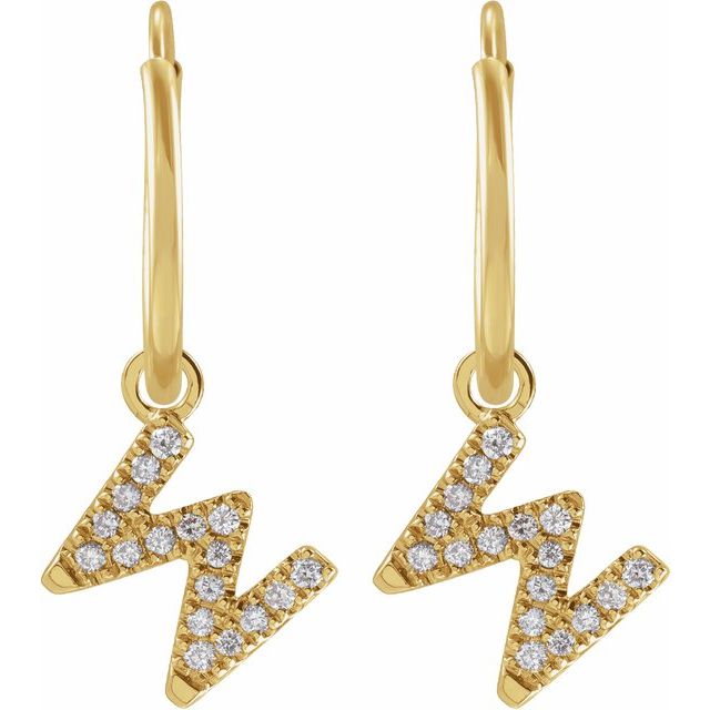 14K .06 CTW Natural Diamond Single Initial W Hoop Earring