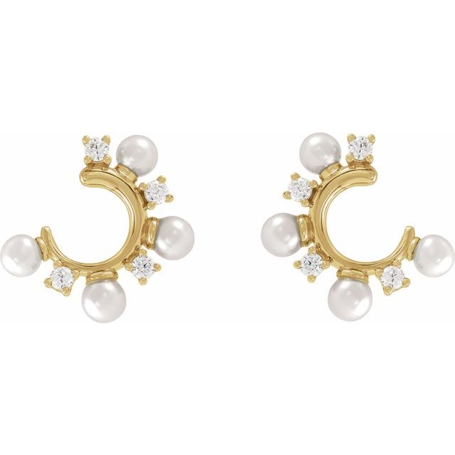 14K Cultured Freshwater Pearl & 1/3 CTW Natural Diamond Hoop Earrings