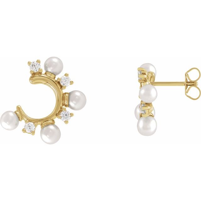 14K Cultured Freshwater Pearl & 1/3 CTW Natural Diamond Hoop Earrings