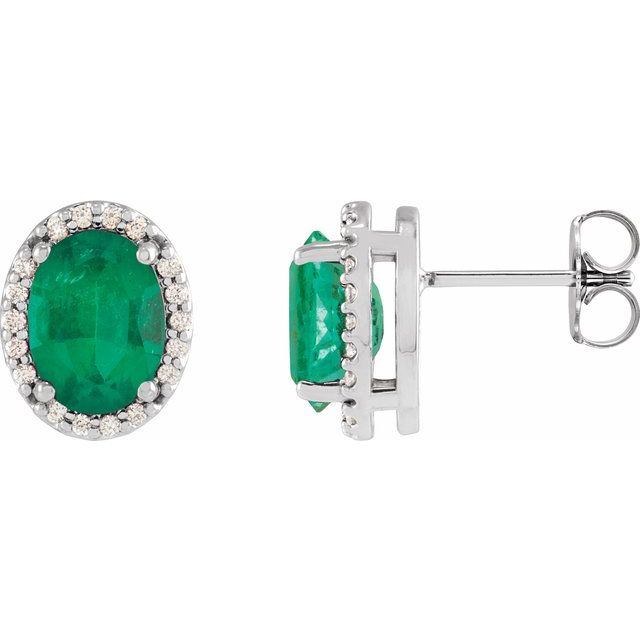 14K Lab-Grown Emerald & .06 CTW Natural Diamond Halo-Style Earrings