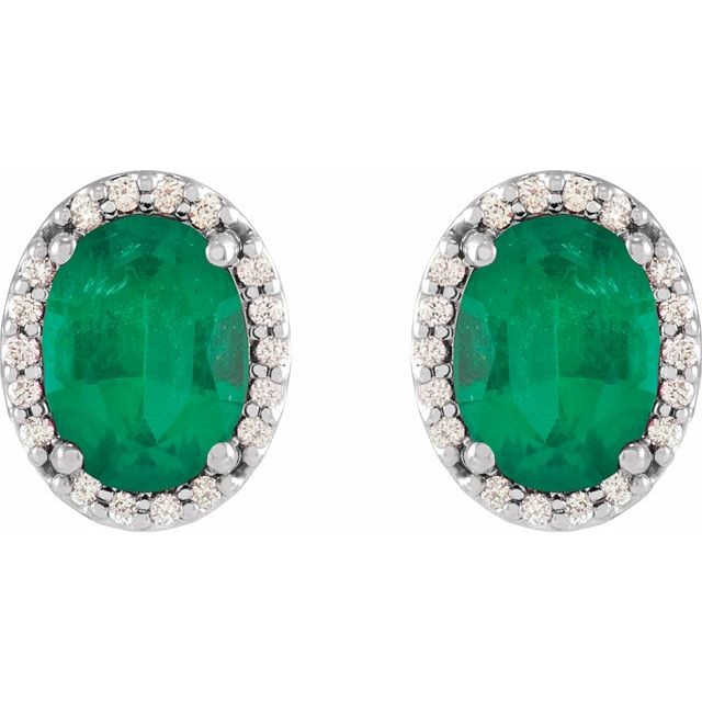 14K Lab-Grown Emerald & .06 CTW Natural Diamond Halo-Style Earrings