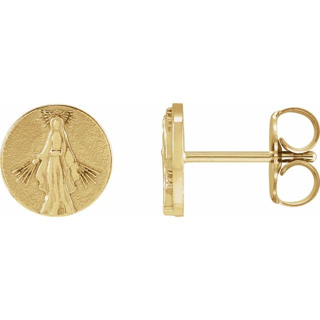 14K Tiny Miraculous Medal Stud Earrings