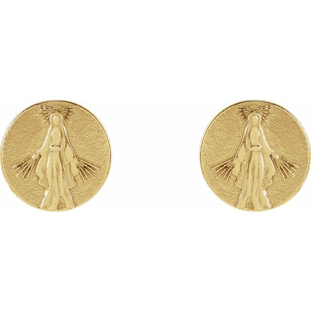 14K Tiny Miraculous Medal Stud Earrings