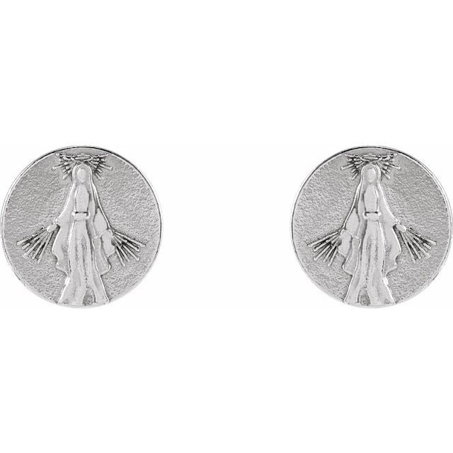 14K Tiny Miraculous Medal Stud Earrings