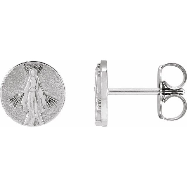 14K Tiny Miraculous Medal Stud Earrings