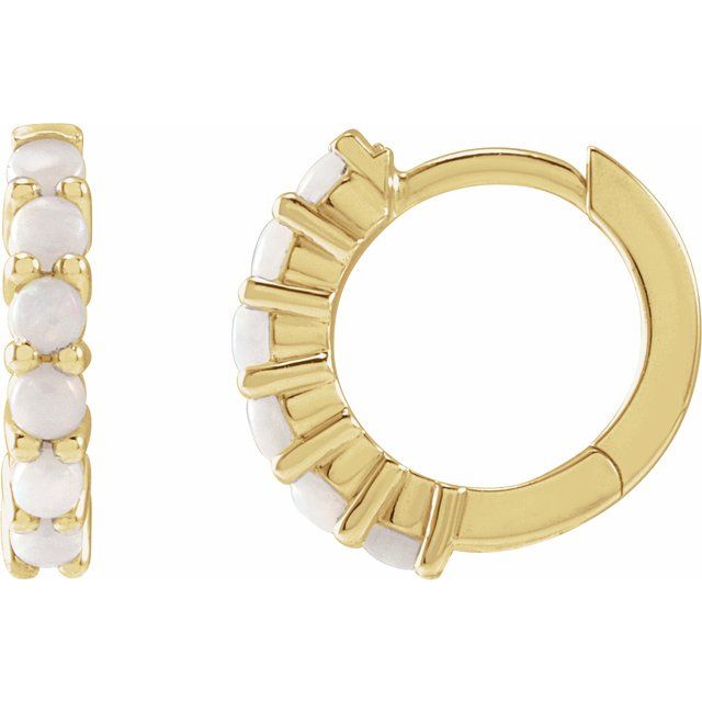14K Natural Opal Cabochon Hinged Hoop Earrings