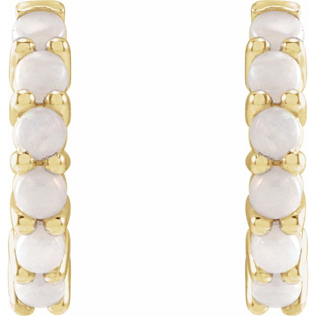 14K Natural Opal Cabochon Hinged Hoop Earrings