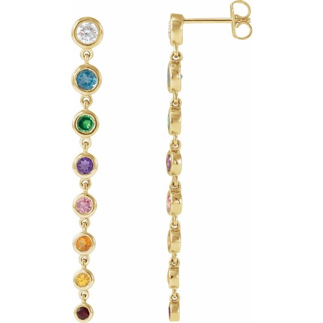 14K Natural Multi-Gemstone & 1/2 CTW Natural Diamond Rainbow Earrings