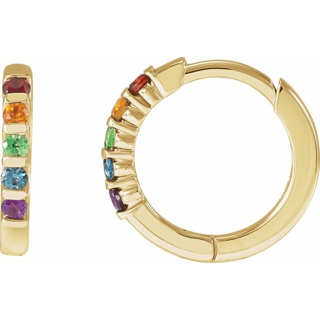14K Natural Multi-Gemstone Rainbow Huggie Hoop Earrings