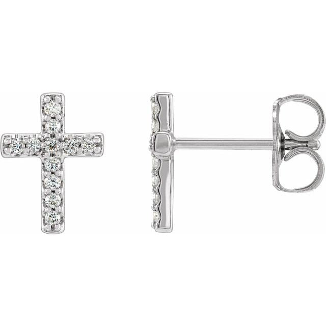 14K .08 CTW Natural Diamond Cross Earrings