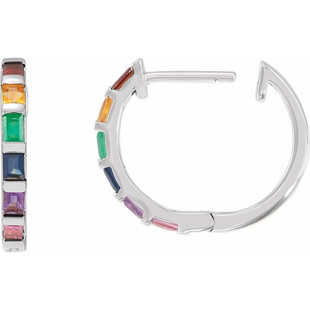 14K Natural Multi-Gemstone Rainbow Hoop Earrings