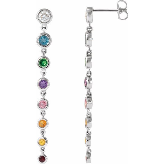 14K Natural Multi-Gemstone & 1/2 CTW Natural Diamond Rainbow Earrings