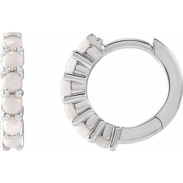 Sterling Silver Natural Opal Cabochon Hinged Hoop Earring