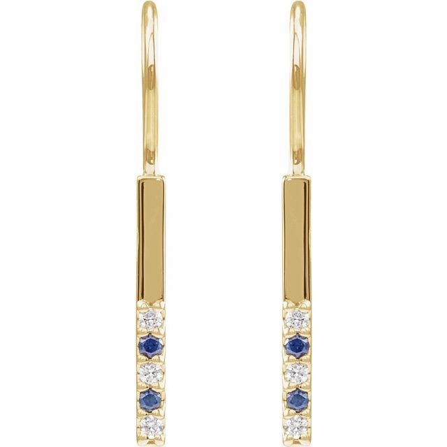 14K Natural Blue Sapphire & .08 CTW Natural Diamond Bar Earrings