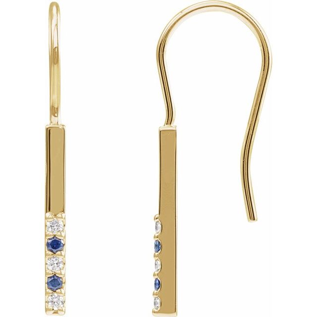 14K Natural Blue Sapphire & .08 CTW Natural Diamond Bar Earrings