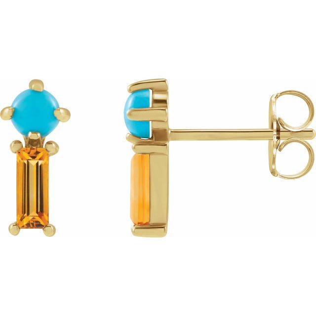 14K Natural Turquoise & Natural Citrine Earrings