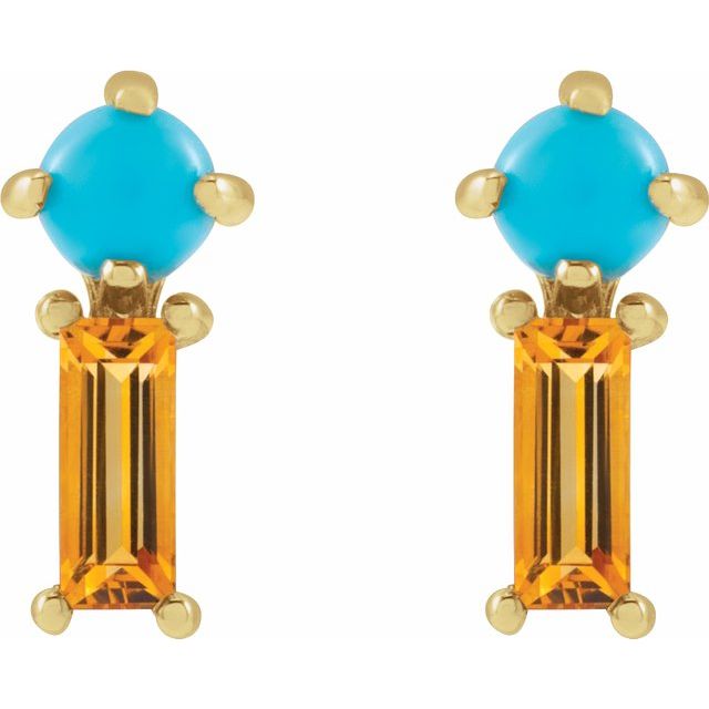 14K Natural Turquoise & Natural Citrine Earrings