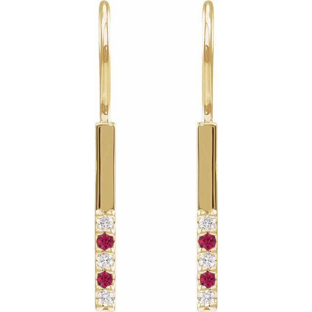 14K Natural Ruby & .08 CTW Natural Diamond Bar Earrings