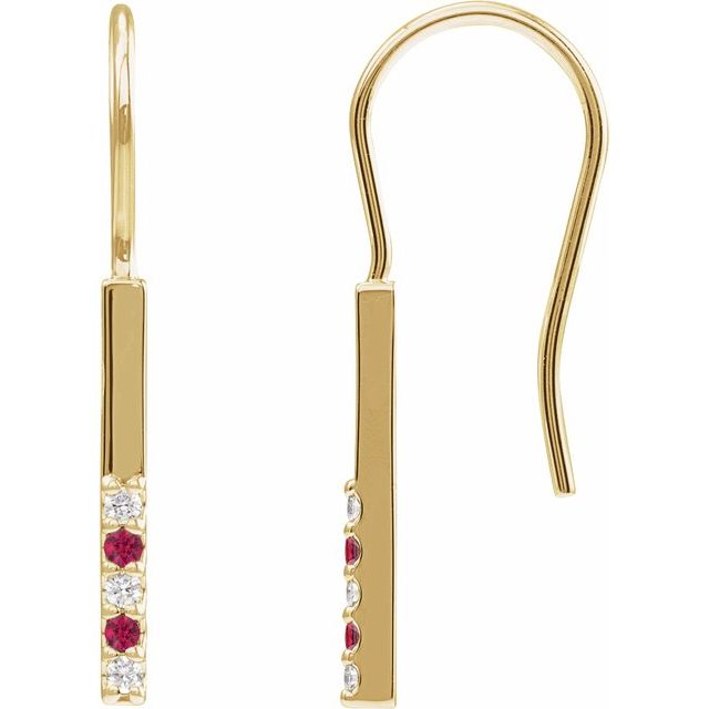 14K Natural Ruby & .08 CTW Natural Diamond Bar Earrings
