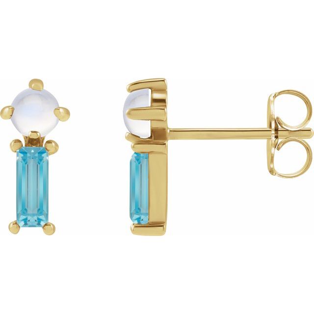 14K Natural Rainbow Moonstone & Natural Swiss Blue Topaz Earrings