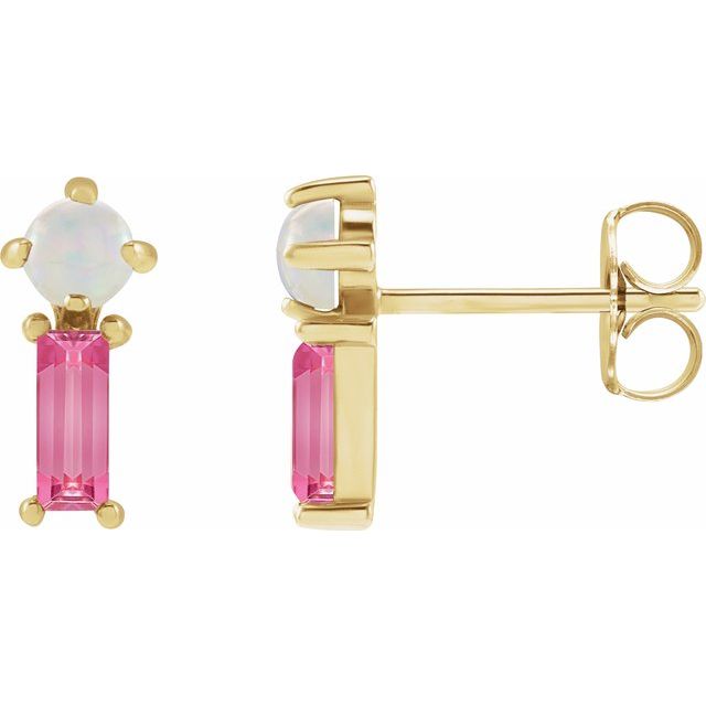 14K Natural Opal & Natural Pink Tourmaline Earrings