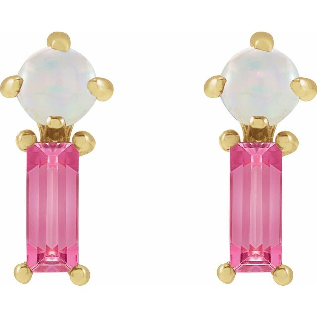 14K Natural Opal & Natural Pink Tourmaline Earrings