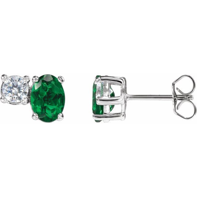 14K Lab-Grown Emerald & 1/2 CTW Lab-Grown Diamond Earrings