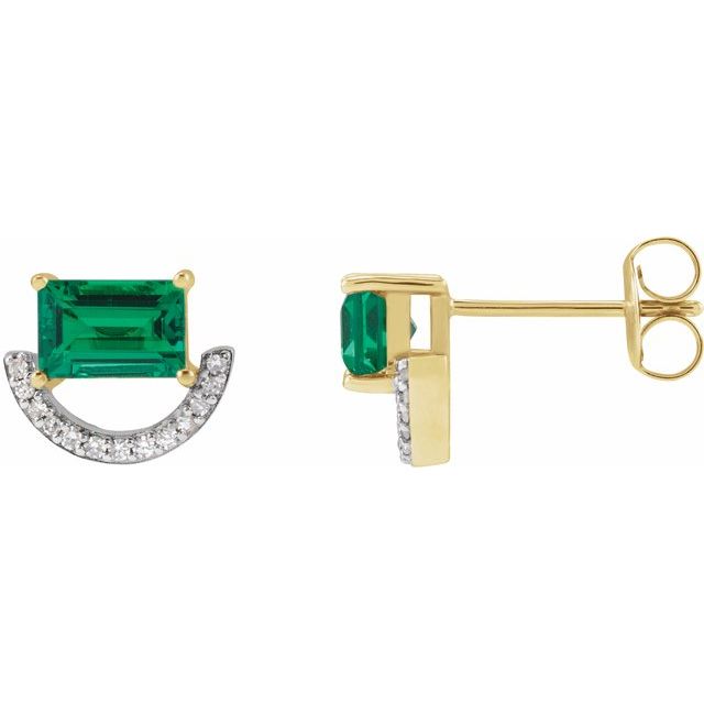Rhodium-Plated 14K Imitation Emerald & 3/4 CTW Natural Diamond Earrings