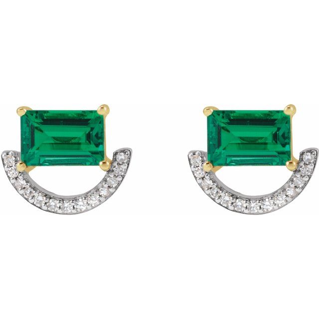 Rhodium-Plated 14K Imitation Emerald & 3/4 CTW Natural Diamond Earrings