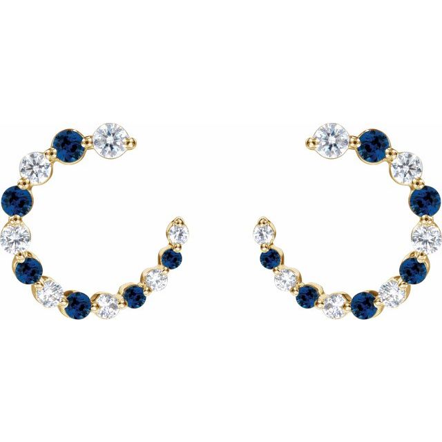 14K Natural Blue Sapphire & 1/3 CTW Natural Diamond Front-Back Hoop Earrings